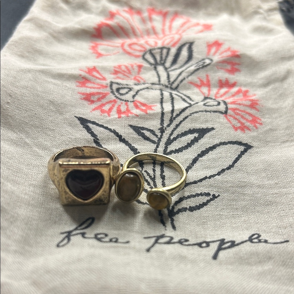 Free People Gold and Red Ring Set